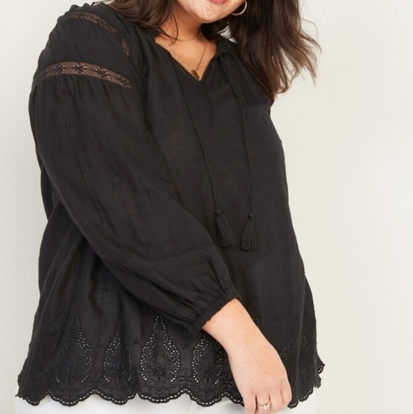 Old Navy lace trim poet blouse Black Jack M - Picture 1 of 13